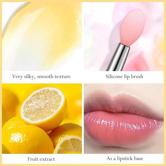 2Pc Jelly Lip Mask Overnight,Fruity Lemon Lip Sleeping Mask Day Night Repair Kawaii Lip Balm Hydrate Plump Dry Lip Scrubs Exfoliator,Lip Care Lip Moisturizer with Collagen-Lemon-BrightBean Baby