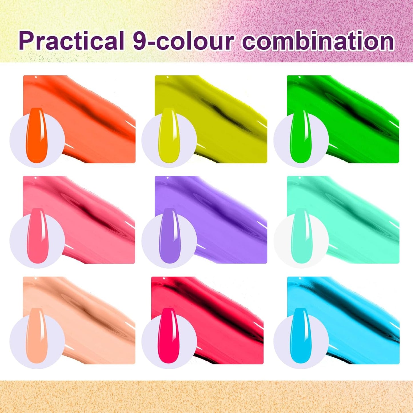 Gradient Painting Gel, 9 Colors Ombre Gel Nail Polish Sponging for Pigment Pat French Manicure Soak Off UV Long-lasting High-glossy Home DIY Nail Salon Rainbow Candy(01)-BrightBean Baby