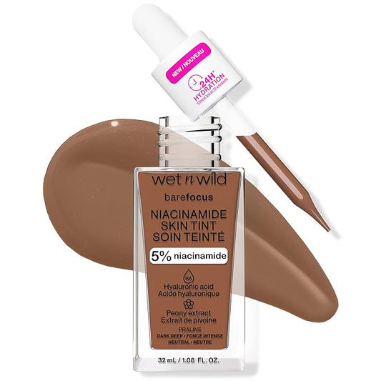wet n wild Bare Focus Skin Tint, 5% Niacinamide Enriched, Buildable Sheer Lightweight Coverage, Natural Radiant Finish, Hyaluronic & Vitamin Hydration Boost, Cruelty-Free & Vegan - Praline-BrightBean Baby