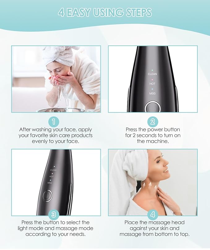 7 Color Neck Face Massager - Facial Massager Tool for Skin Care at Home, Vibrating Face Massager with Thermals, Galvanic Machines Black-BrightBean Baby