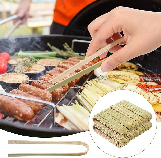 150 Pcs Bamboo Tongs Mini Tongs 5.9 Inch Long Disposable Wooden Tong Cooking Utensils for Toaster Charcuterie Catering Buffet Serving Food Home Use