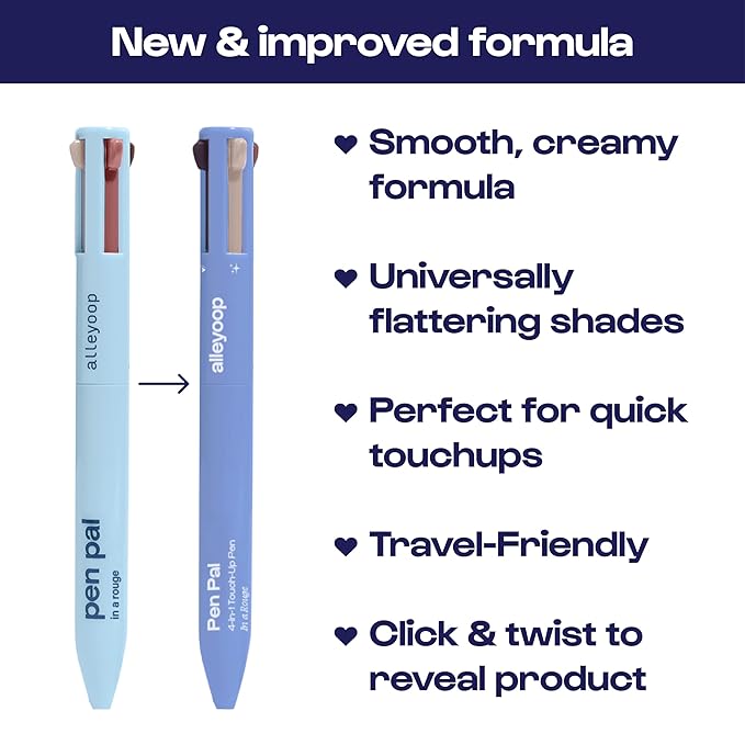 Alleyoop Pen Pal 4-in-1 Makeup Pen - Comes with Eyeliner, Highlighter, Lip Liner, and Eyebrow Pencil - Touch Up On the Go - Cruelty-Free, Vegan (In A Rouge (Light))-BrightBean Baby