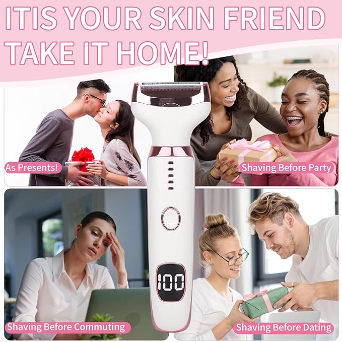 Electric Razors LED Display for Women Men, 2025 Wet/Dry Lady Shaver,4 in 1 Cordless Hair Remover with IPX7 Waterproof,Smooth & Silky Portable Bikini Electric Grooming Set (Pink & White)-BrightBean Baby