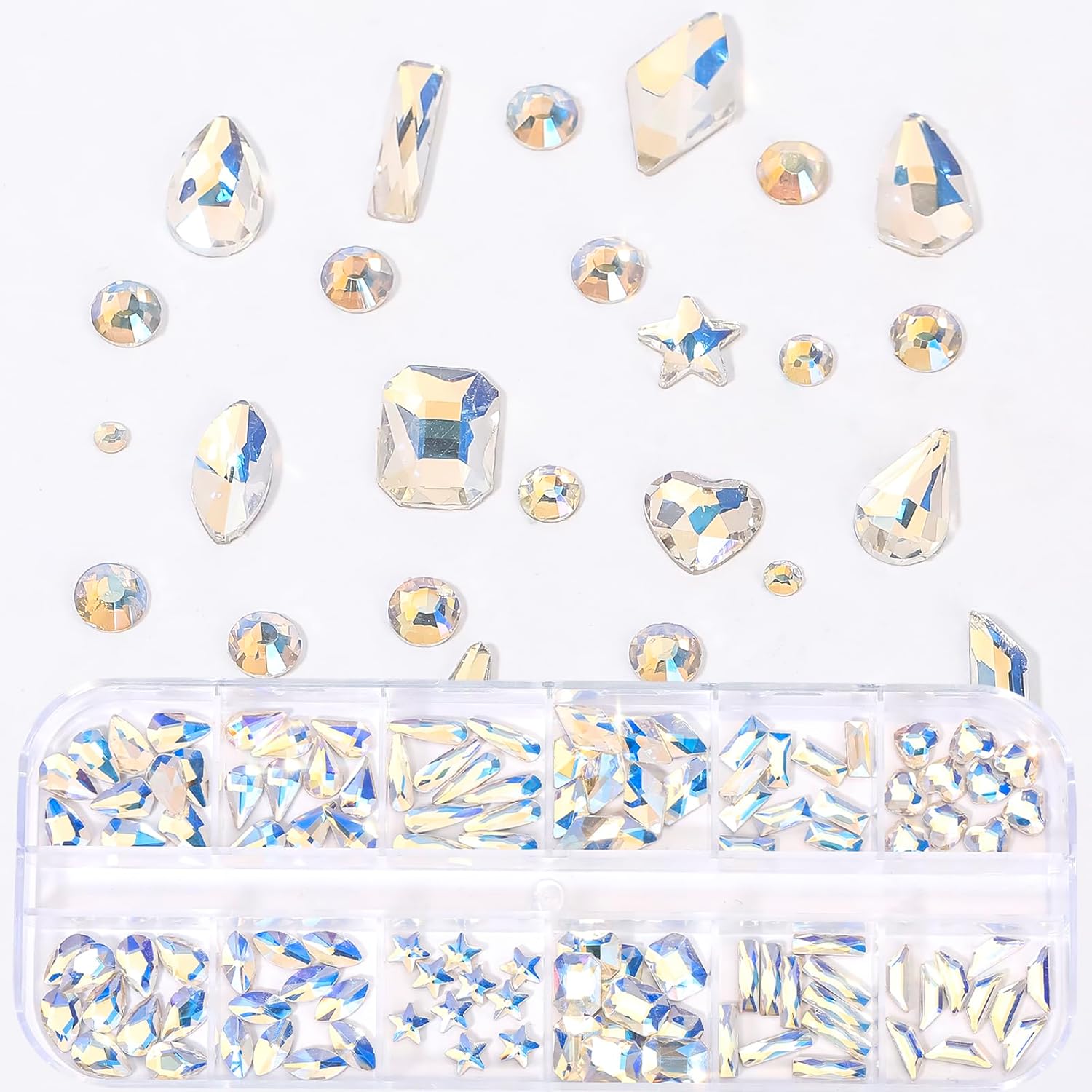 HNUIX Nail Rhinestones - 3D Multi Shape Size, Crystal Blue Moonlight Nail Gems, Flat Back, with Kit, for Nail Art, DIY Decorations-BrightBean Baby