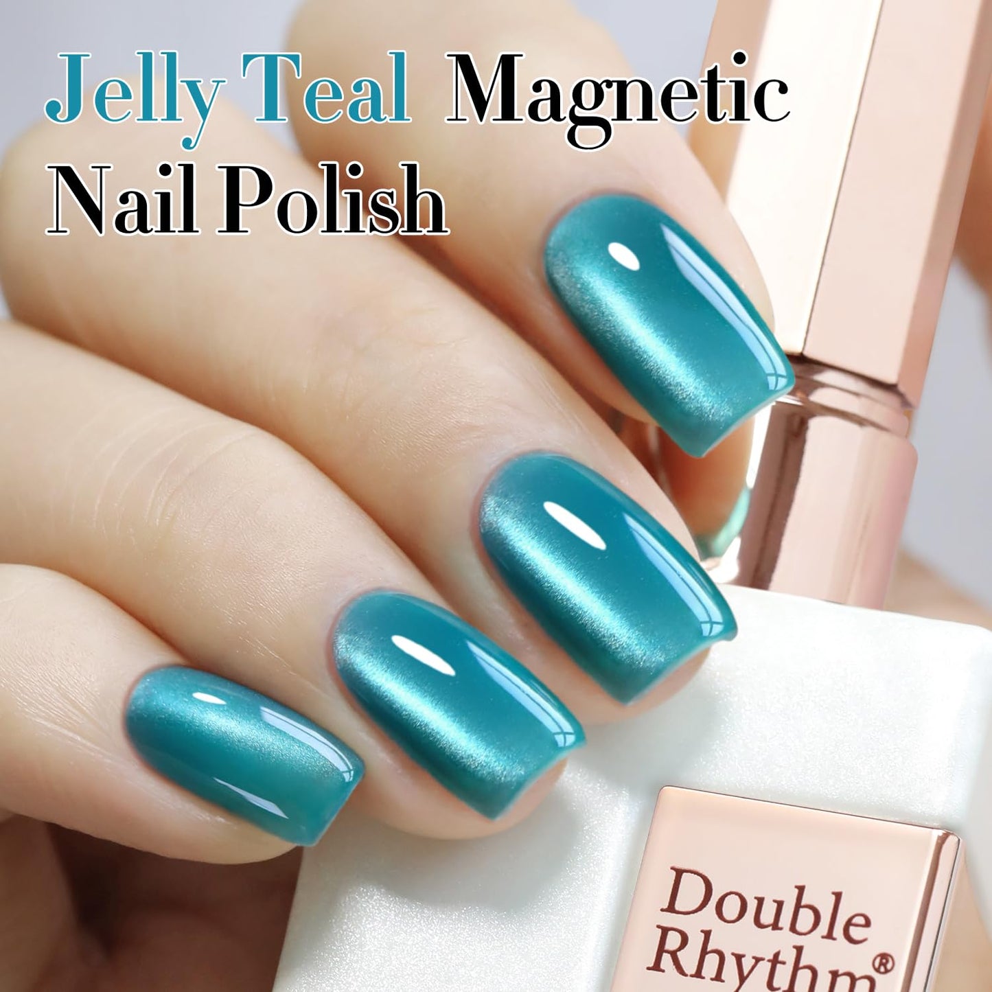 Double Rhythm Jelly Glass Cat Eye Gel Polish with Magnet 15ML Holographic Glitter Shimmer Translucent Sheer Color Magnetic Polish Salon DIY at Home (Jelly Teal-MC1120)-BrightBean Baby