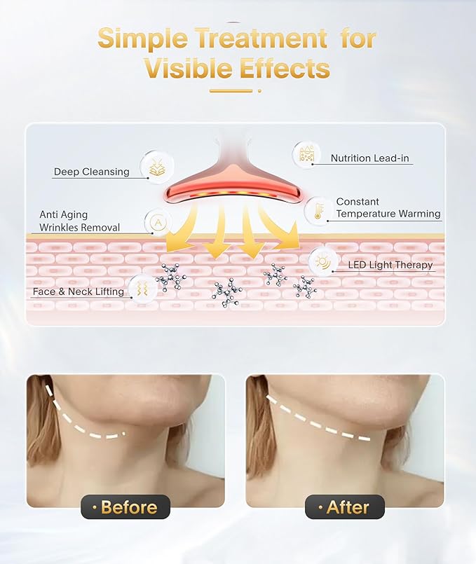 7-in-1 Deplux Face Neck Massager for Daily Skin Care Routine, Portable Facial Massager, Skin Care Tool, Rose Gold-BrightBean Baby