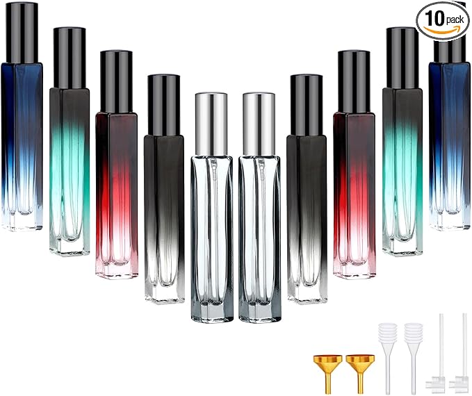 Segbeauty 0.34oz Refillable Glass Perfume Bottle,10 Pack of 10ml Perfume Container For Travel, Empty Atomizer Sprayer for Cologne Dispenser, Travel Sample Bottles Cologne Making Kit with Refill Tool-BrightBean Baby