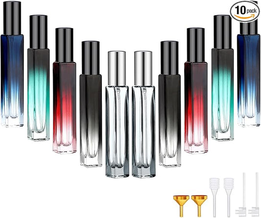Segbeauty 0.34oz Refillable Glass Perfume Bottle,10 Pack of 10ml Perfume Container For Travel, Empty Atomizer Sprayer for Cologne Dispenser, Travel Sample Bottles Cologne Making Kit with Refill Tool-BrightBean Baby
