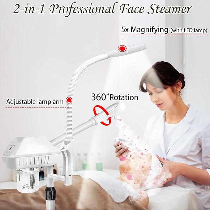 Professional Facial Steamer for Deep Hydration,2in1 Ozone Face Steamer with 5X Magnifying Lamp,Suitable for Home Use or Beauty Spa Deep Cleansing and Hydration-BrightBean Baby