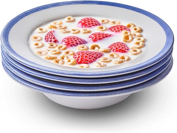 Portmeirion Potter's Brushstroke Oatmeal Bowl (Set of 4) - Ideal for Porridge, Soup, Desserts - Microwave & Dishwasher Safe Earthenware Bowls, Durable Dishware Collection - Made in UK (Blue)