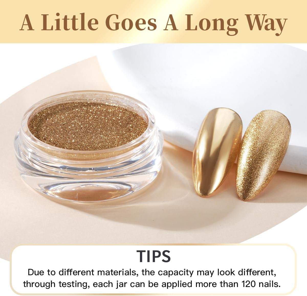 Pretty Diva Chrome Nail Powder - Champagne Gold Mirror Effect Nail Chrome Powders, Highlight Metallic Chrome Powder for Nail Art Pigment Chrome Powder for Nails (Champagne, 1g)-BrightBean Baby