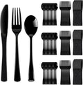 300 Pack Black Disposable Plastic Silverware Heavy Duty,Black Cutlery Set, Plastic Forks and Spoons Knives Utensils Set for Birthday Party Prom Night,Weddings,Halloween