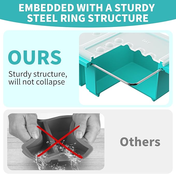 1 Cup Silicone Freezer Tray Ice Cubes with Lids and Date Mark for Storing Lasagna Leftovers Sauces Portioned Meals and More, Silicone Soup Freezer Molds for Meal Prepping 2 Pack Aqua