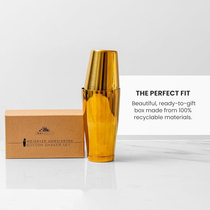 A Bar Above Professional Boston Shakers Set 18 oz Weighted and Unweighted Stainless Steel Cocktail Shaker Set for Bartenders, Premium 304 Steel Bar Shaker, Essential Bartending Tools for Mixing Drinks