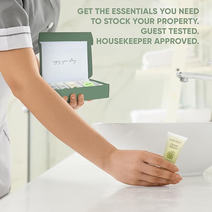 Dessert Breeze Amenity Kit | Boxed Hotel Toiletries | Bulk Set 1oz Travel Size Shampoo, Conditioner, Lotion, Body Wash & Body Bar Soap for Guest Hospitality AirBnB/Vacation Rentals | 60 sets per case-BrightBean Baby