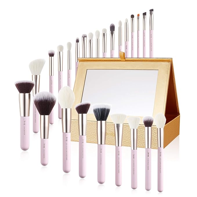 Jessup Makeup Brushes Set Professional Makeup Brush Eyeshadow Blending Powder Foundation Blusher Concealer 25pcs with Cosmetics Storage Box, Blushing Bride T295-BrightBean Baby