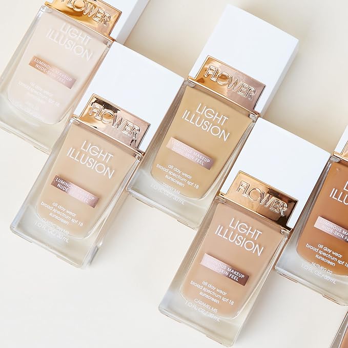FLOWER BEAUTY By Drew Barrymore Light Illusion SPF Foundation - Blendable + Buildable - Natural Finish - Lightweight Formula (Porcelain)-BrightBean Baby