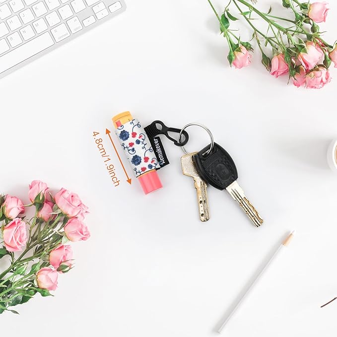 4 Pack Compact Clip-On Chapstick Holder Lip Balm Holder Keychain, Premium Release Clip Elastic Sleeves Lip Gross Holder Keychain Clip On Lipstick Sleeve, Fits Most Standard Lip Balm-BrightBean Baby