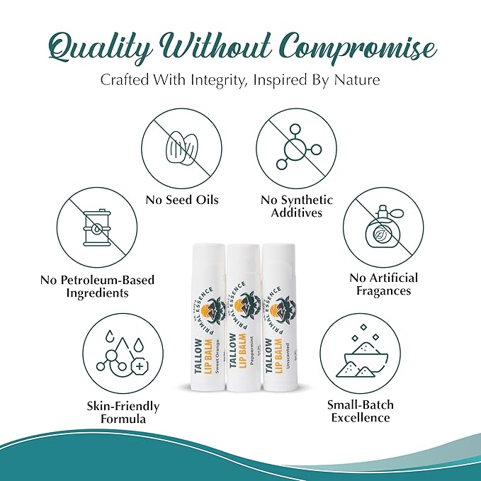 Moisturizing Tallow Lip Balm – Grass-Fed Beef Tallow with Organic Coconut Oil, Beeswax, and Vitamin E – Lip Balm Set – Variety Pack – Travel Essential – 3-Pack-BrightBean Baby