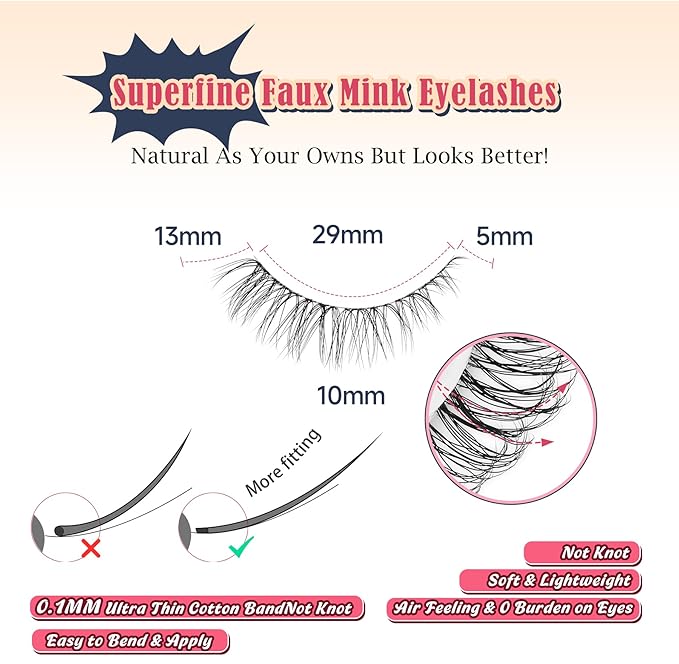 Lashes Natural Look False Eyelashes Wispy 13mm Eye Lashes Pack with Thin Cotton Band C Curl Fake Eyelashes 3D Volume For Daily Siligli Lash 7 Pair-BrightBean Baby