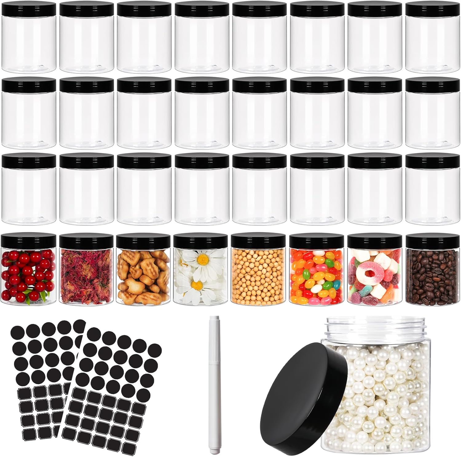 8 oz Clear Plastic Round Jars with Black Lids, 40pcs 8oz 250ml Leak-Proof Wide-Mouth Cosmetic Storage Containers for Slime, Kitchen Use, Beauty Products, Cream, Scrubs, Bath Salt and More-BrightBean Baby