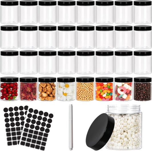 8 oz Clear Plastic Round Jars with Black Lids, 40pcs 8oz 250ml Leak-Proof Wide-Mouth Cosmetic Storage Containers for Slime, Kitchen Use, Beauty Products, Cream, Scrubs, Bath Salt and More-BrightBean Baby