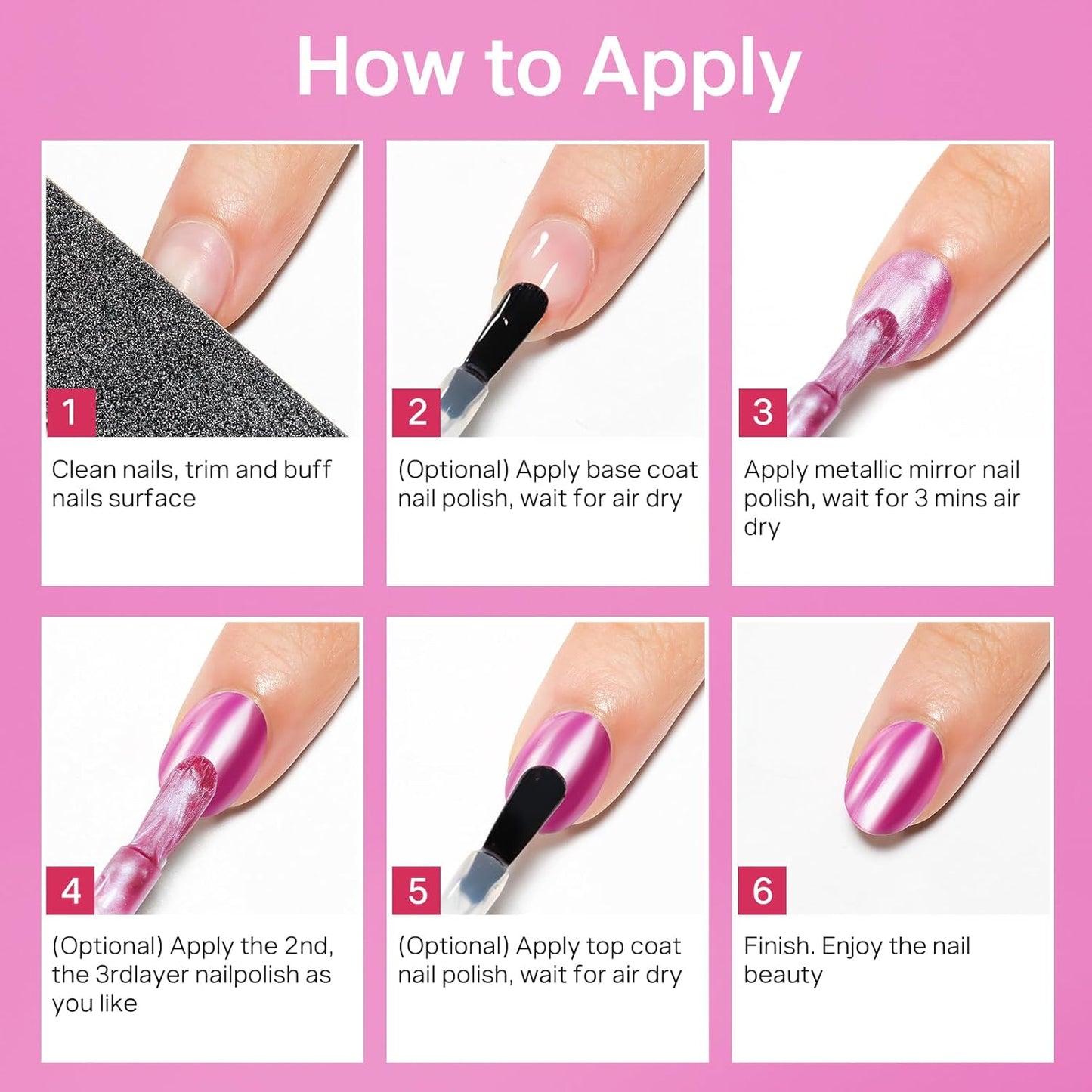 MIZHSE Rose Red Mirror Nail Polish, Quick Dry Metallic Nail Polish, Air Dry Fast Chrome Nail Lacquer Bright Color Oil-based Nail Art Manicure DIY Home-BrightBean Baby