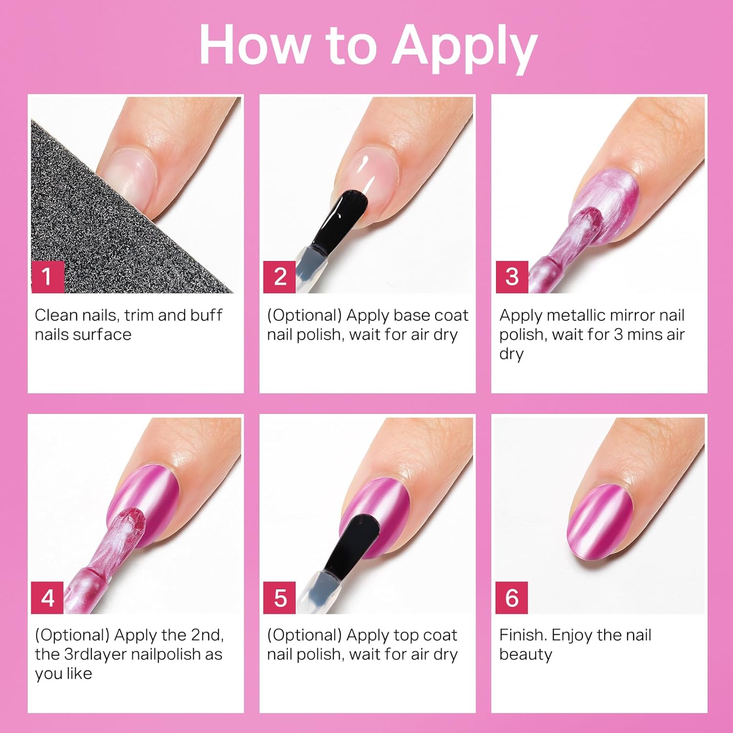 MIZHSE Rose Red Mirror Nail Polish, Quick Dry Metallic Nail Polish, Air Dry Fast Chrome Nail Lacquer Bright Color Oil-based Nail Art Manicure DIY Home-BrightBean Baby