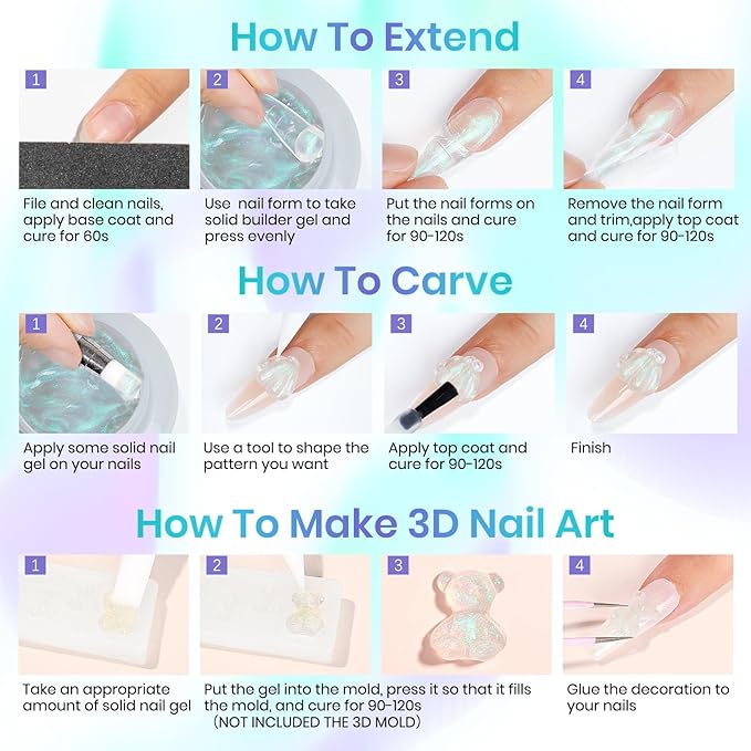 MIZHSE Solid Builder Gel for Nails – 2PCS 1oz Mermaid Pearl & Clear Hard Gel Kit with Nail Forms 3D Mold Soak-off U V 3D for Nails Extension for Salon Manicure Home DIY-BrightBean Baby