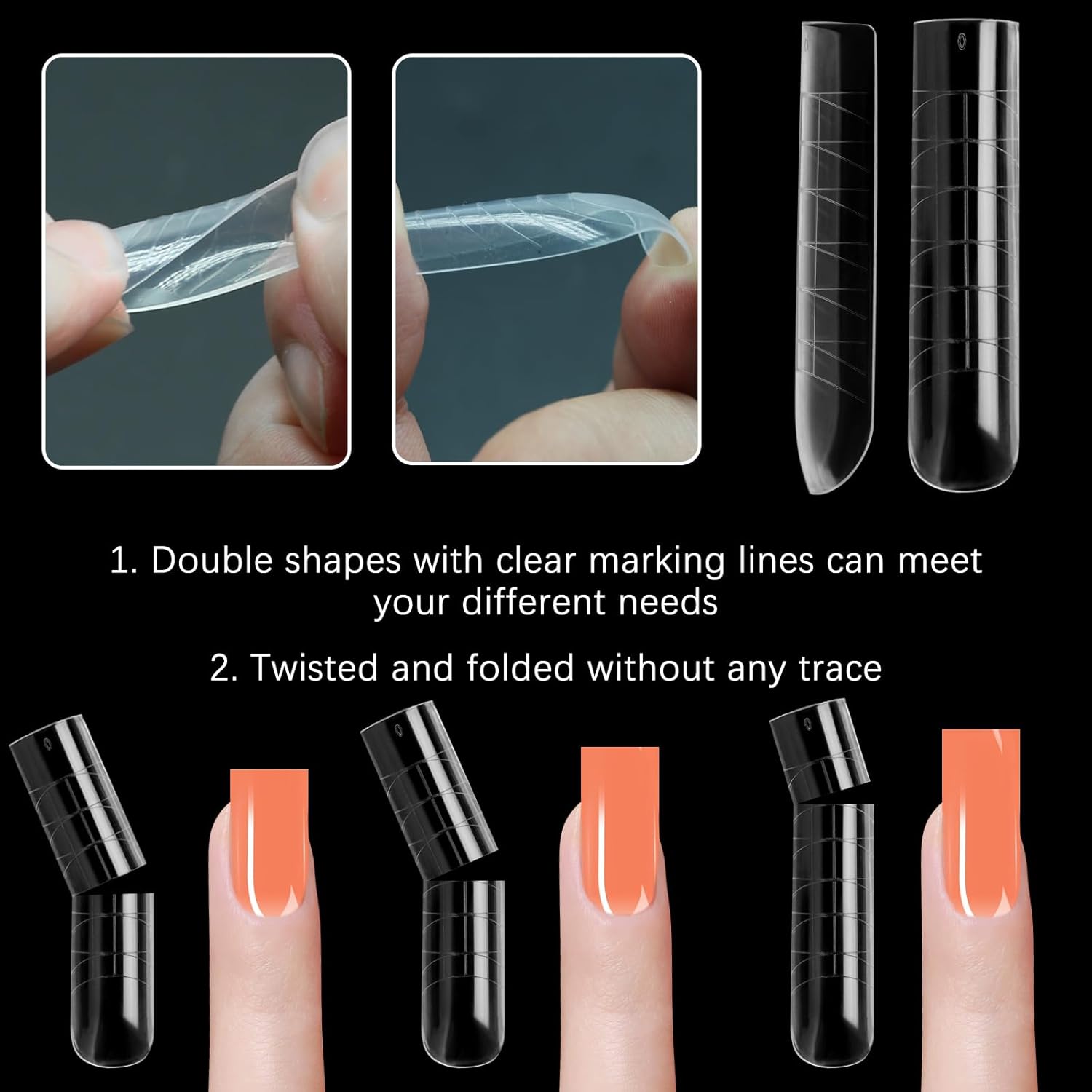 120 Pcs Poly Extension Gel Dual Nail Forms - Long U-Shaped Thickened Coffin Nail Molds for Gel Manicure & Salon DIY at Home-BrightBean Baby