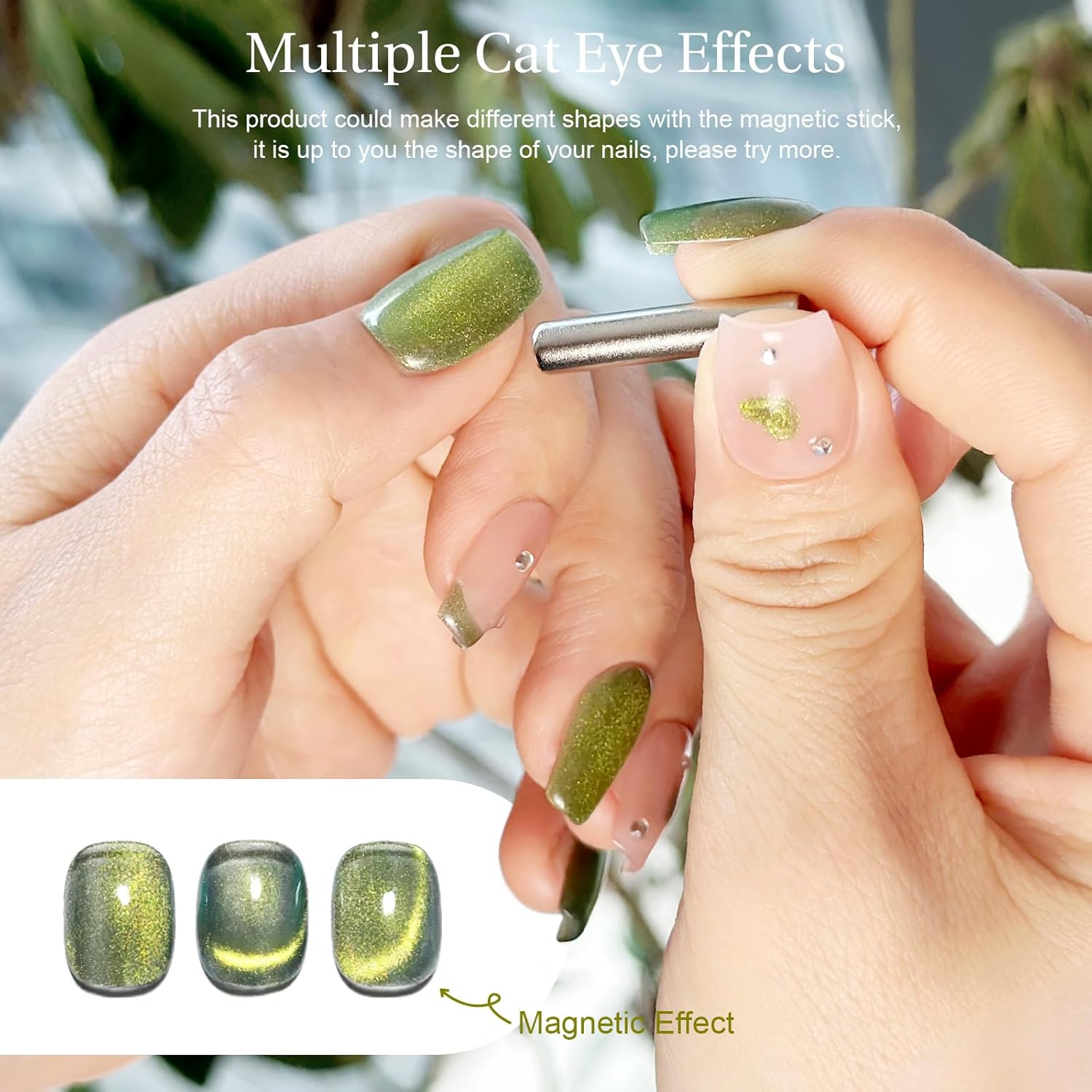 Cat Eye Gel Nail Polish with Magnet Stick, 15ml Glitter Holographic Nail Polish, Magnetic Effect Gel for Home DIY Manicure Gift, Jelly Green-BrightBean Baby