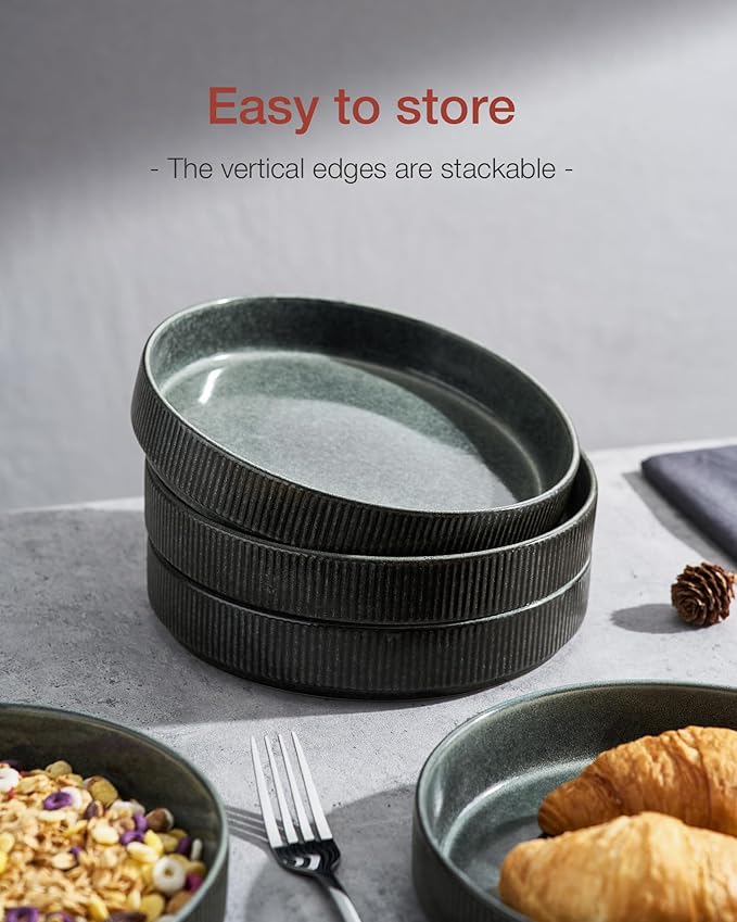 famiware Star 8.25" Pasta Bowls, Large Dinner Bowls Set of 6, Salad Bowl Plates, Shallow Bowls for Eating, Deep Forest