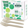 300 Count Compostable Forks, Light Brown Disposable Forks, Heavy Duty No Plastic Silverware, Compostable Utensils for Party, Eco Friendly & Heat Resistant