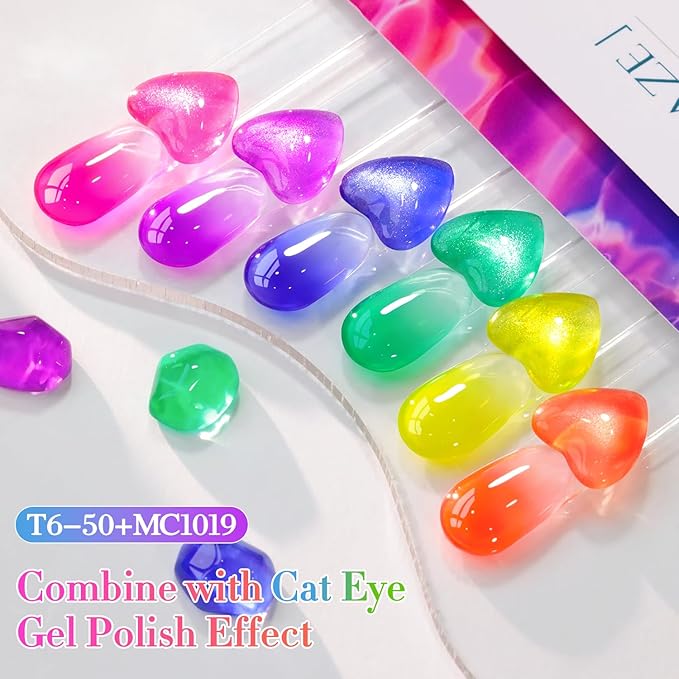 Double Rhythm 6 Pcs 15 ML Gel Polish Set Same Color Same Bottle Soak Off Jelly Neon Gel Polish Kit Nail Art Manicure Salon DIY at Home (Pink Purple Blue Green Yellow Green-T6-50)-BrightBean Baby