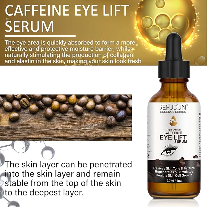 Caffeine Eye Serum, Eye Lift Serum with Vitamin C, Hyaluronic Acid, Collagen - Reduces Puffiness, Dark Circles, Under Eye Bags 1 oz / 30 ml-BrightBean Baby