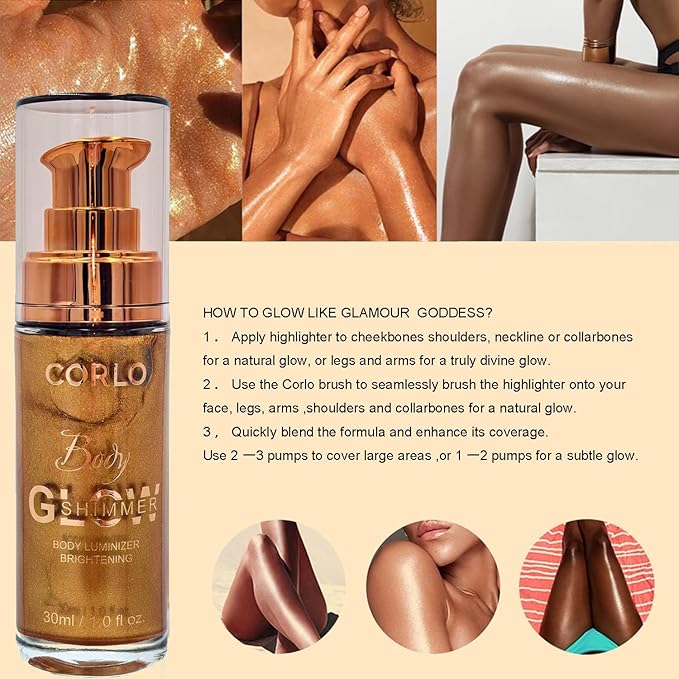 Body Shimmer Oil Liquid Illuminator Highlighter Waterproof Long Lasting Moisturizing Bronze Luminizer Glow For Face (Glistening Bronze, Body Oil)-BrightBean Baby