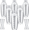 8 Pcs Plastic Cocktail Shaker Set 6 Pcs 24 oz Drink Shaker 2 Pcs Double Measuring Jigger Clear Plastic Bottle Tea Drink Mixer Cocktail Measuring Cup for Kitchen Bar Party Tools