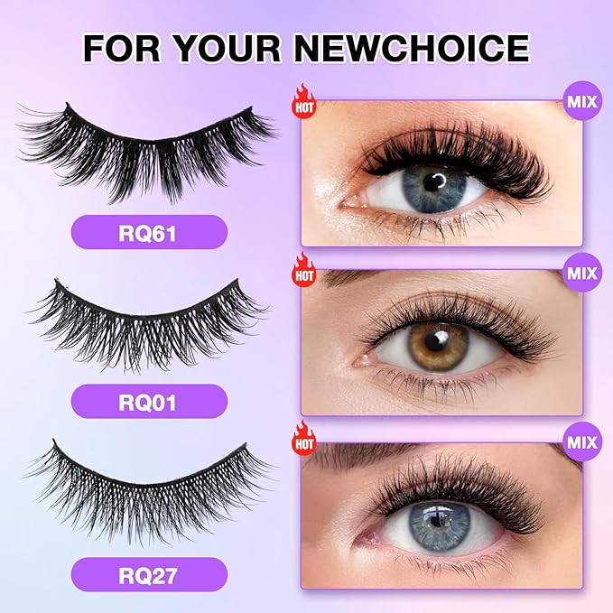 Wispy False Eyelashes Kit With Bond, Seal and Tweezer, 7 Pairs Natural Look Fake Cat Eye Lashes Strips Thin Band Extensions Waterproof Easy Eyelashes for Beginners RQ7Variety Mix-BrightBean Baby