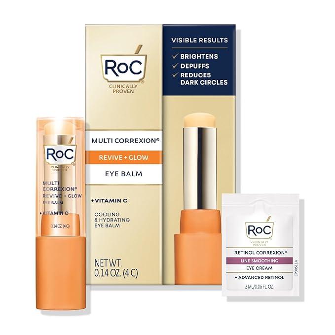 RoC Multi Correxion Revive + Glow Eye Balm with Vitamin C (0.14 oz) + Retinol Eye Cream Packette-BrightBean Baby