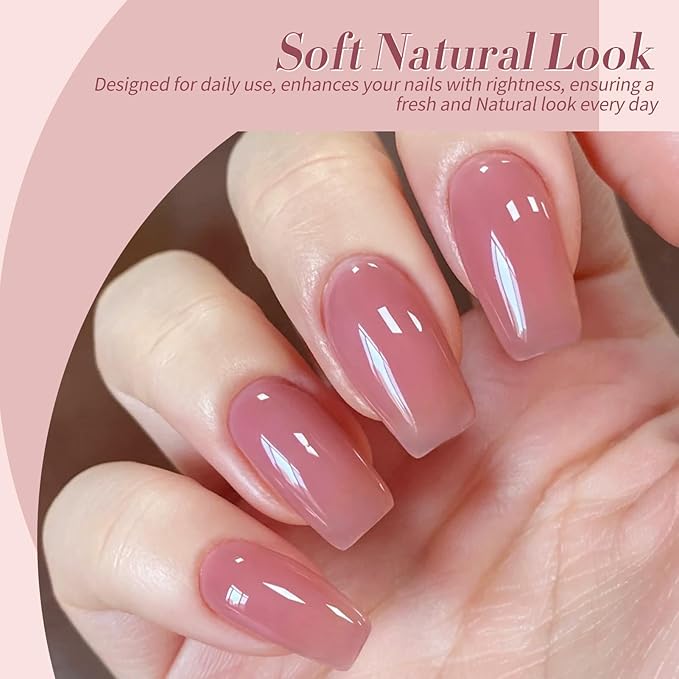 Born Pretty Milky White Jelly Nude Pink Gel Nail Polish Translucent Natural Sheer Pink Soak Off U v Light Cure Gel Polish Kit for Salon and Nail Art DIY at Home 6Colors-BrightBean Baby