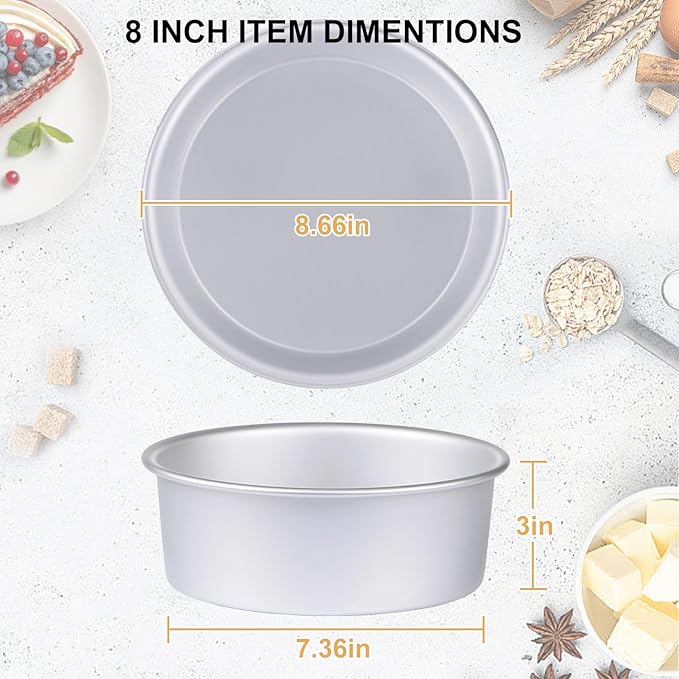 HomeMall 8 x 3 Inch Aluminum Round Cake Pan, 3-Piece Set Cake Baking Pans, Round Layer Cake Baking Pans for Birthday Wedding Home Kitchen DIY Baking Tools, Heavy Sturdy & Healthy, Oven Safe