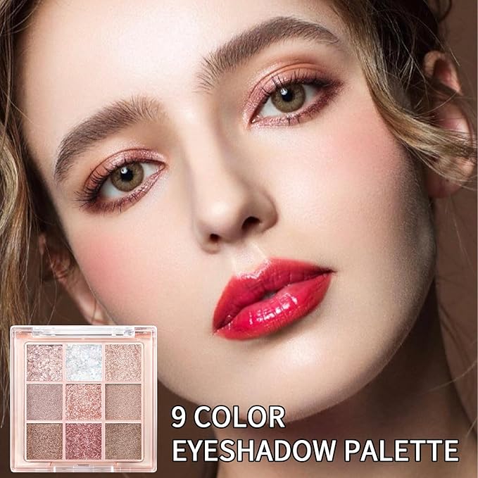 Erinde 9 Colors Eyeshadow Palette, Matte Shimmer Glitter Eye Shadow Palette Makeup, Highly Pigmented Long Lasting Waterproof, Natural Neutral Nude Eyeshadow Makeup Pallet, Diamond Snowflake-BrightBean Baby
