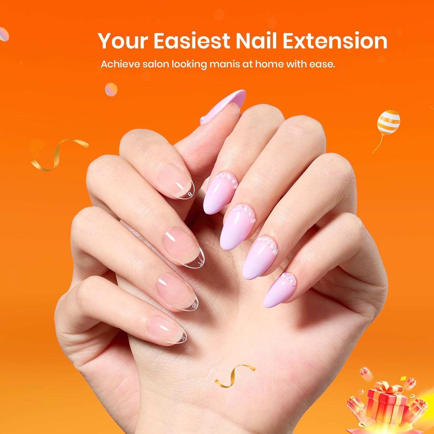 Beetles Gel Nail Kit Short Almond with Nail Dehydrator and Primer, 576Pcs Half Matte Etch-X Gel Nail Tips Solid Nail Glue Mini Nail Lamp Acrylic Nail Tips Easy DIY Nail Extension Set Gift for Women-BrightBean Baby