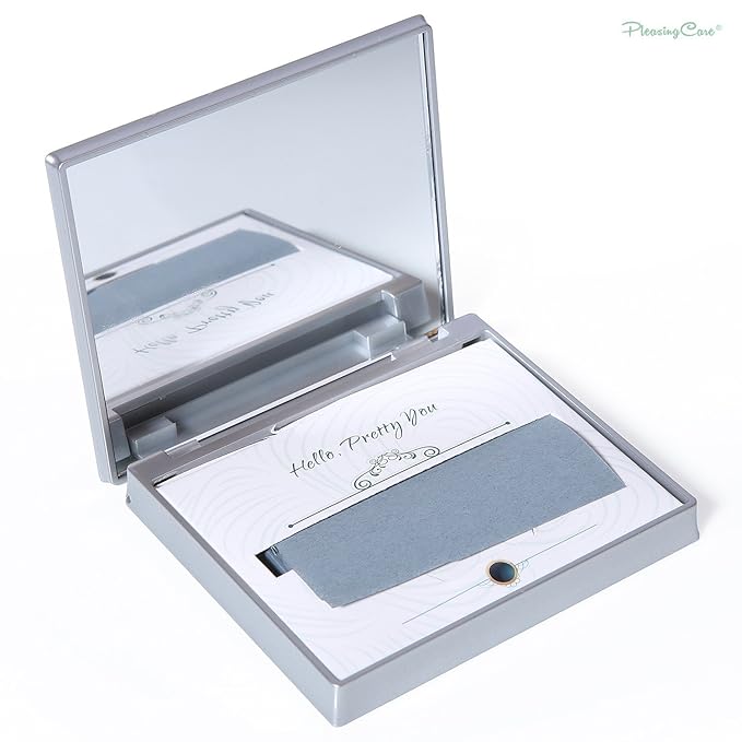 Makeup Mirror with Facial Oil Blotting Paper Sheets - Bamboo Charcoal 100 Counts, Silver Compact Folding Cosmetic Travel Mirror-BrightBean Baby