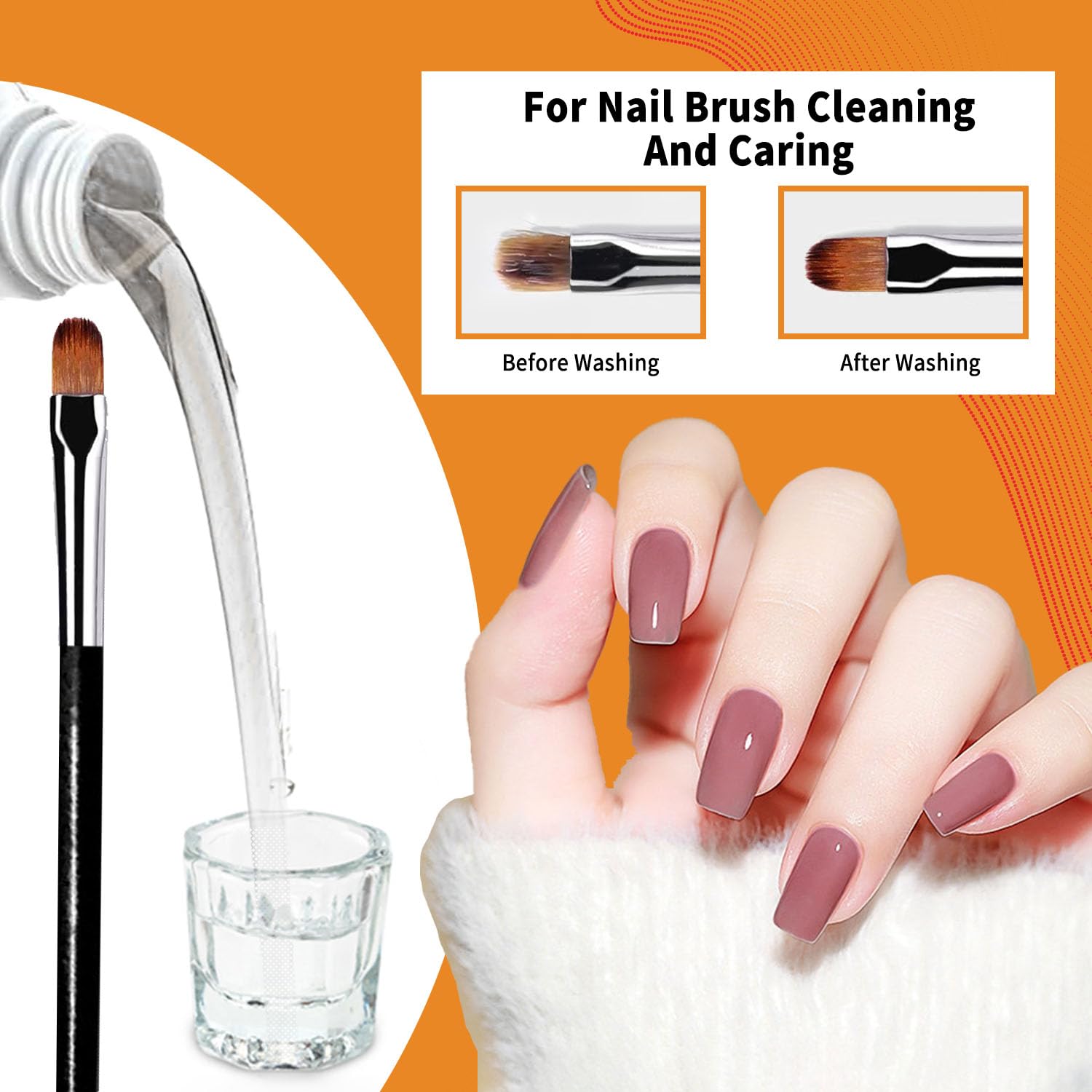 Nail Brush Cleaner & Restorer Nail Brush Clean Solution Quickly Clean Nail Brushes Gel Nail Brush Cleaner Kit with Glass Cup Nail Cleaning pads for DIY Salon at Home 4 Fl.Oz-BrightBean Baby