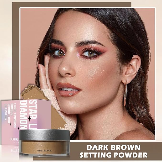 Oil Control Loose Powder Makeup Translucent Setting Powder Shimmer Long Lasting Lightweight Polvo Traslucido Maquillaje Para Mujer Face Powder Makeup - 04 Dark Brown Shimmer-BrightBean Baby