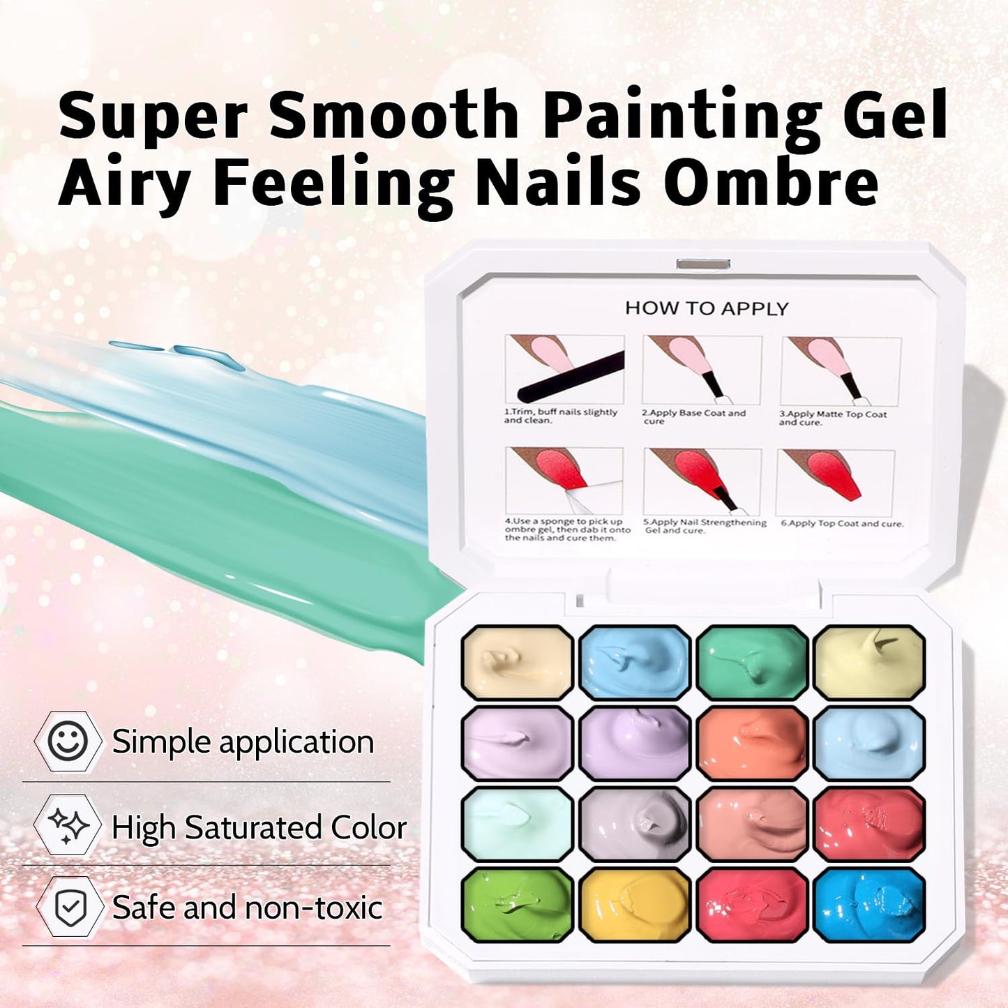 Sponge Pat Paint Nail Gel, Ombre Nails Gradient Gel Nail Blush Blooming Aura Nails Drawing Stripper Floral Painting DIY Nail Art, No Wipe, UV/LED Curing (16 Colors G)-BrightBean Baby