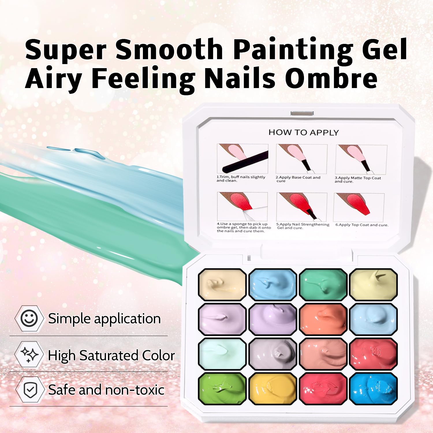 Sponge Pat Paint Nail Gel, Ombre Nails Gradient Gel Nail Blush Blooming Aura Nails Drawing Stripper Floral Painting DIY Nail Art, No Wipe, UV/LED Curing (16 Colors G)-BrightBean Baby