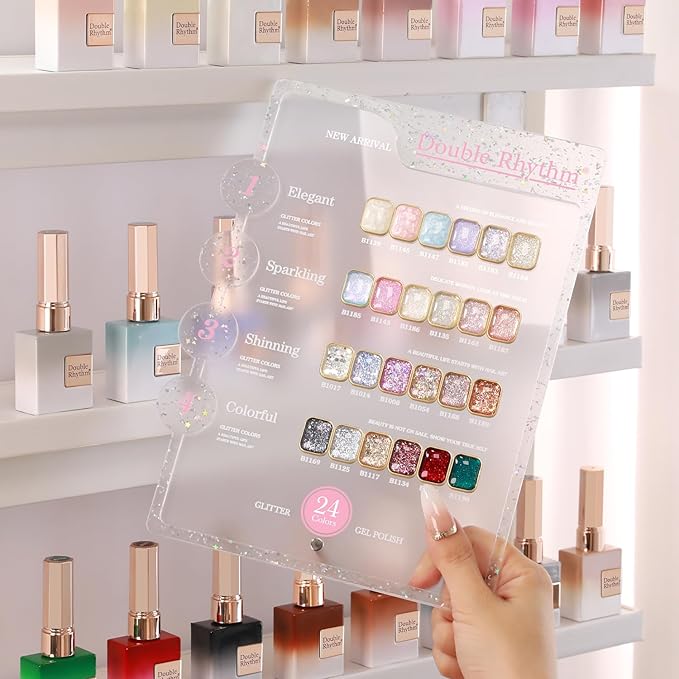 Double Rhythm 28Pcs 0.5Oz Glitter Gel Nail Polish Set Same Color Same Bottle Soak Off Gel Polish Kit Nail Art Manicure Salon DIY at Home (Sparkle Pearl Shimmer Collection-T24-9)-BrightBean Baby