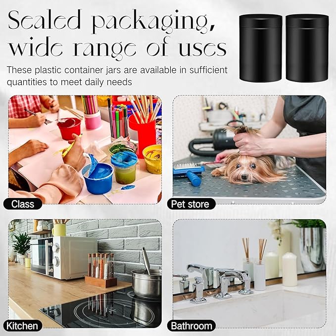 SATINIOR 24 Pieces Empty Clear Plastic Jars with Lids Round Storage Containers Wide Mouth for Beauty Product Cosmetic Cream Lotion Liquid Butter Craft and Food(Black,16 oz)-BrightBean Baby